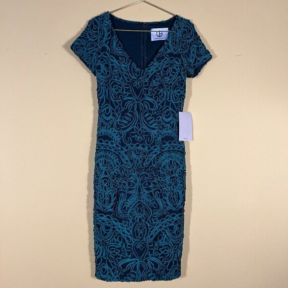 NWT JS collections Women's Green Embroidered Lined Midi Dress 4 - Picture 1 of 7